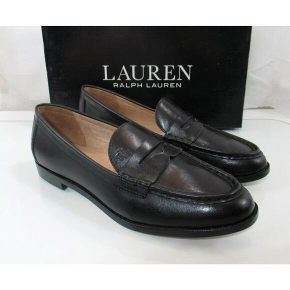 Women's LAUREN Ralph Lauren Wynnie Burnished Leather Penny Loafer Black - Picture 4 of 10